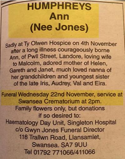 Obituary Ann Humphries