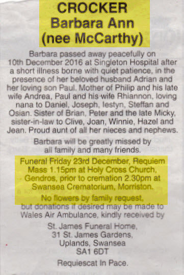Obituary Barbara Crocker