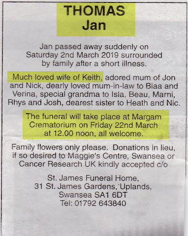 Obituary Jan Thomas