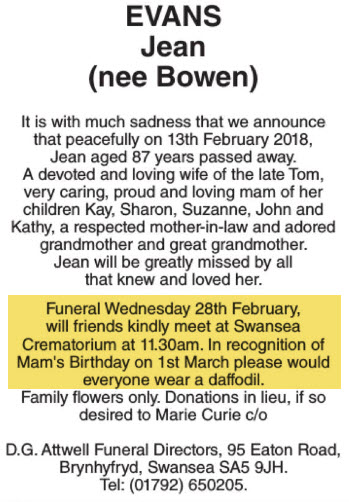 Obituary Jean Evans