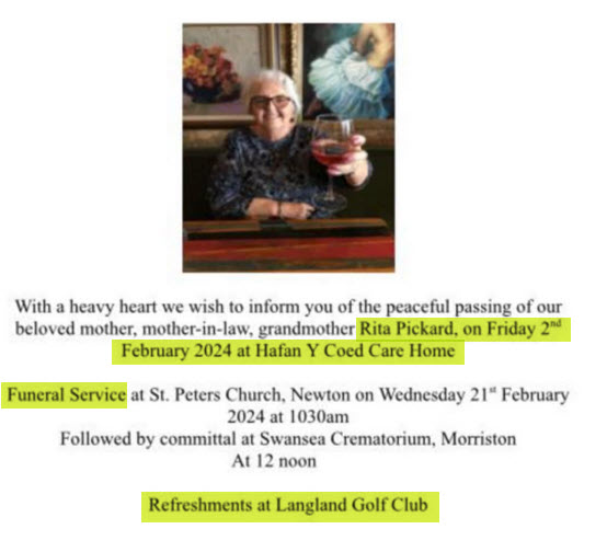 Obituary Rita Pickard