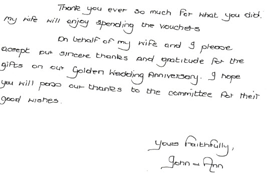 Feedback from John and Anne Thomas