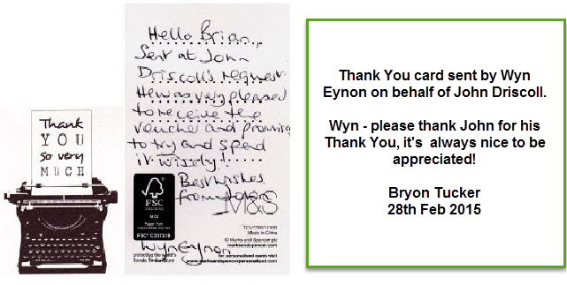 Feedback from John Driscoll